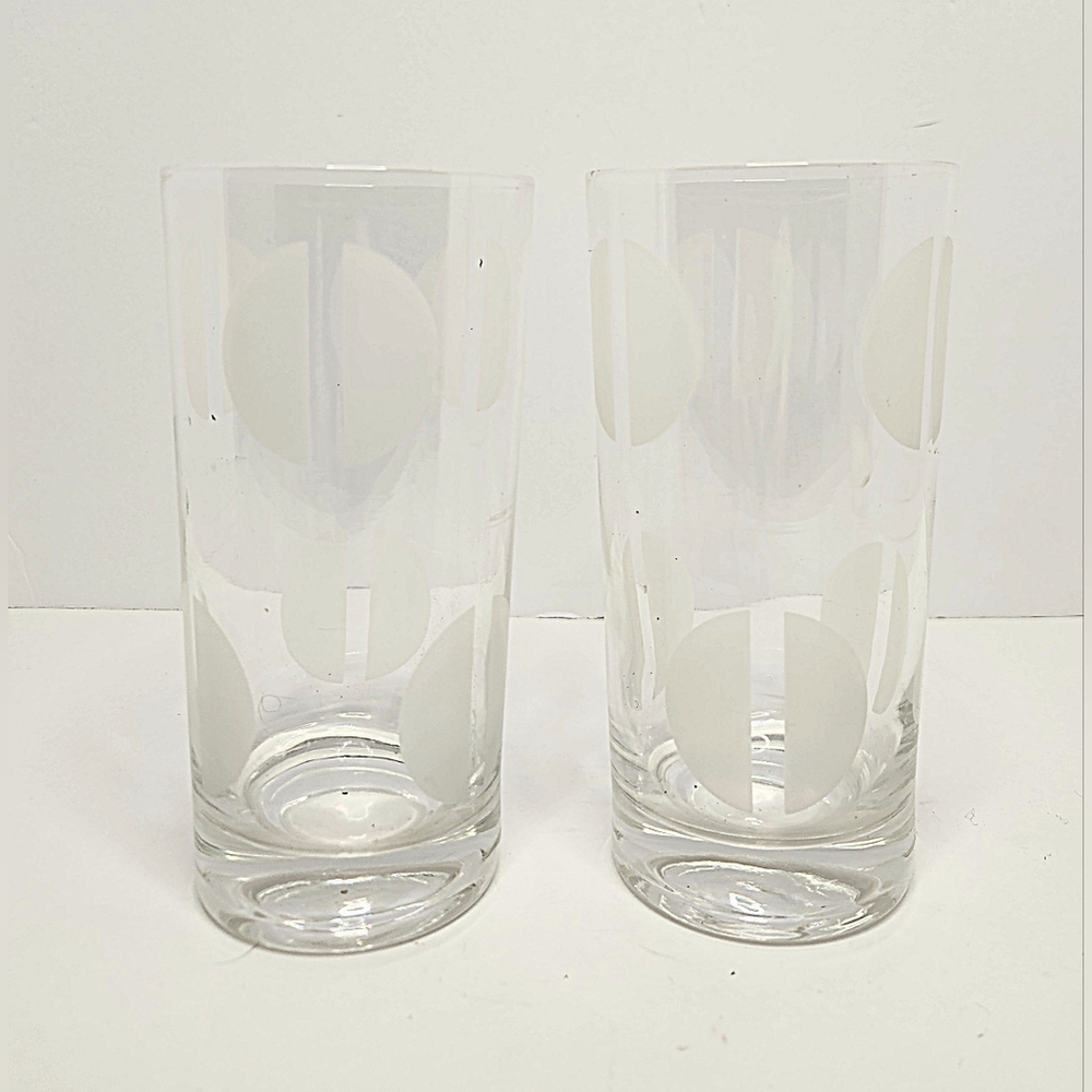 MCM White Polka Dot Pattern Highball Glasses Set of 2